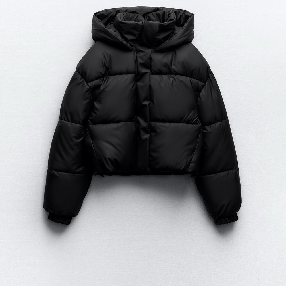 Zara Black Cropped Puffer Coat S NWT